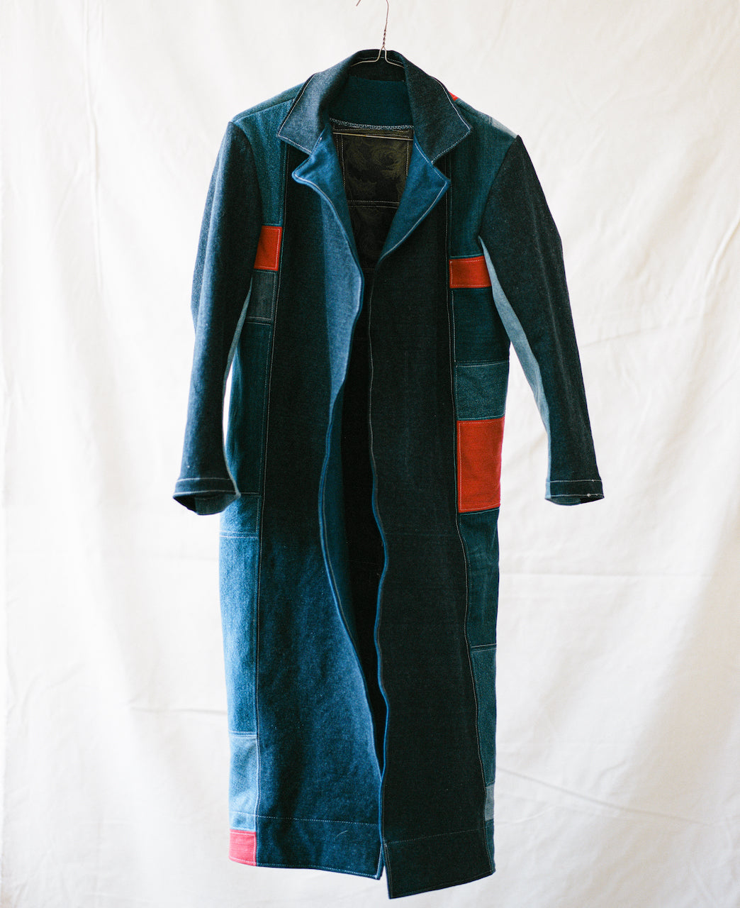 red and blue duster